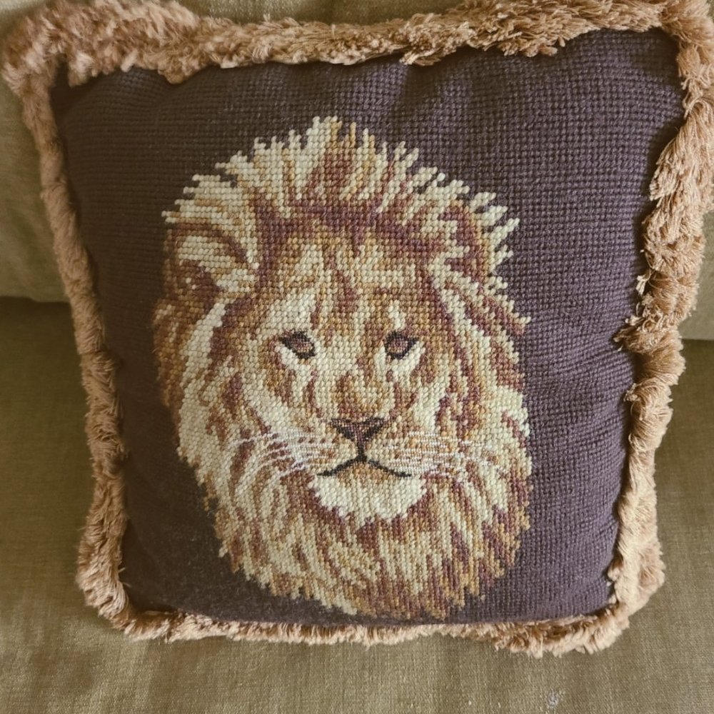 Lion head petit point pillow